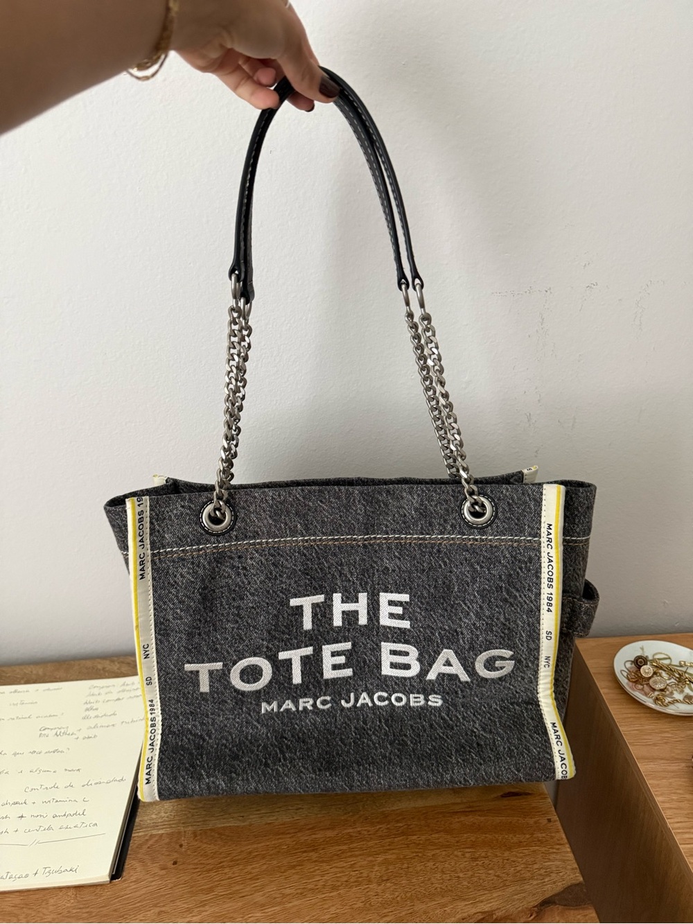 Marc Jacobs Gray Canvas 'The Tote Bag' with Yellow Trim